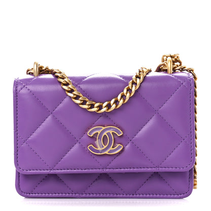 Chanel Lambskin Enamel Quilted Pending CC Clutch With Chain Purple 1 of 10