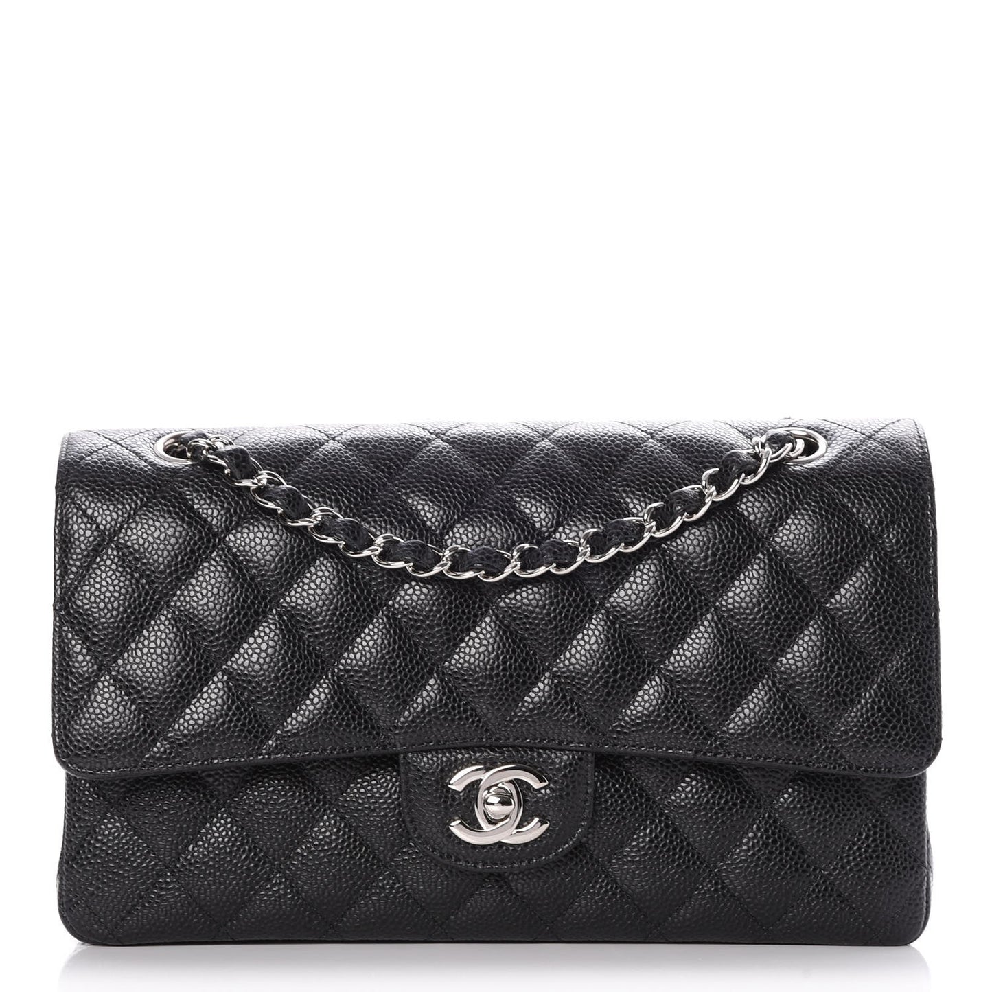 Caviar Quilted Medium Double Flap Black