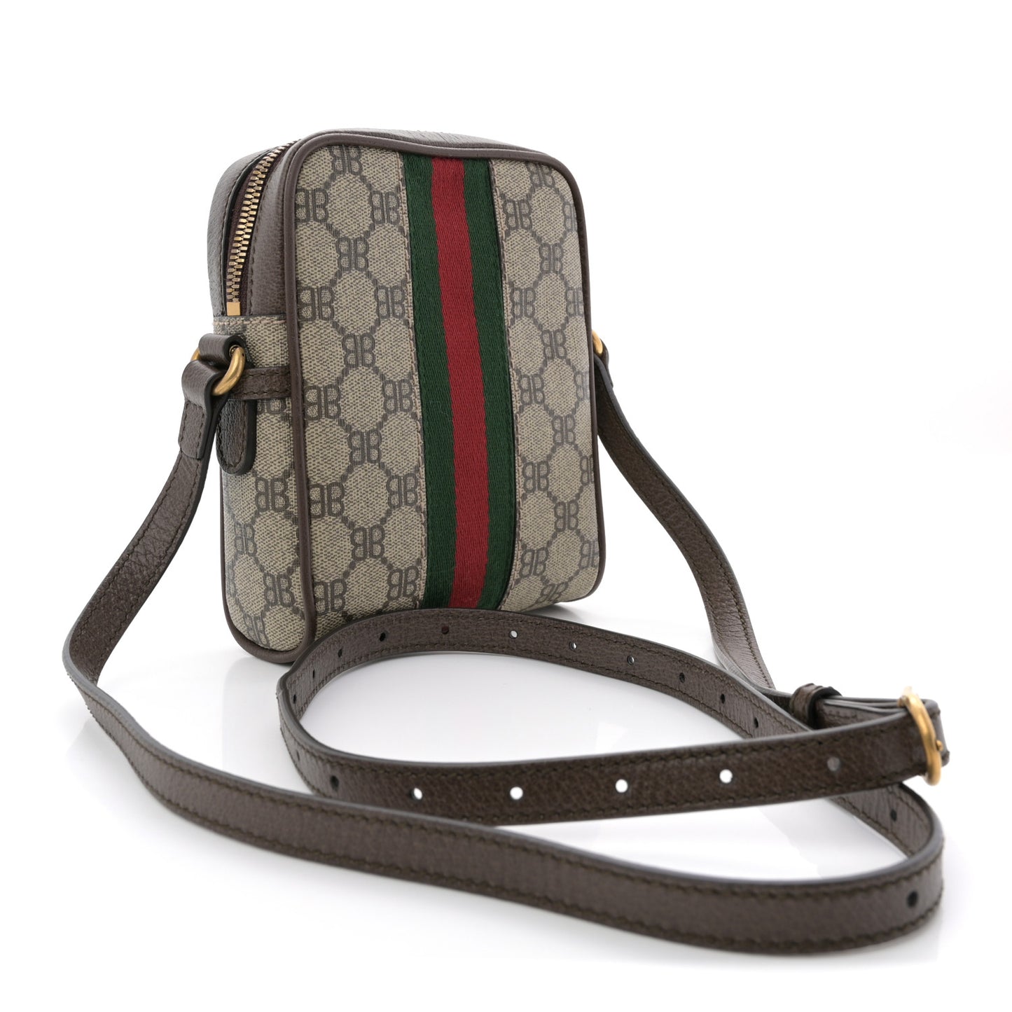 X BALENCIAGA BB Supreme Monogram Web Mini Ophidia Messenger Beige New Acero