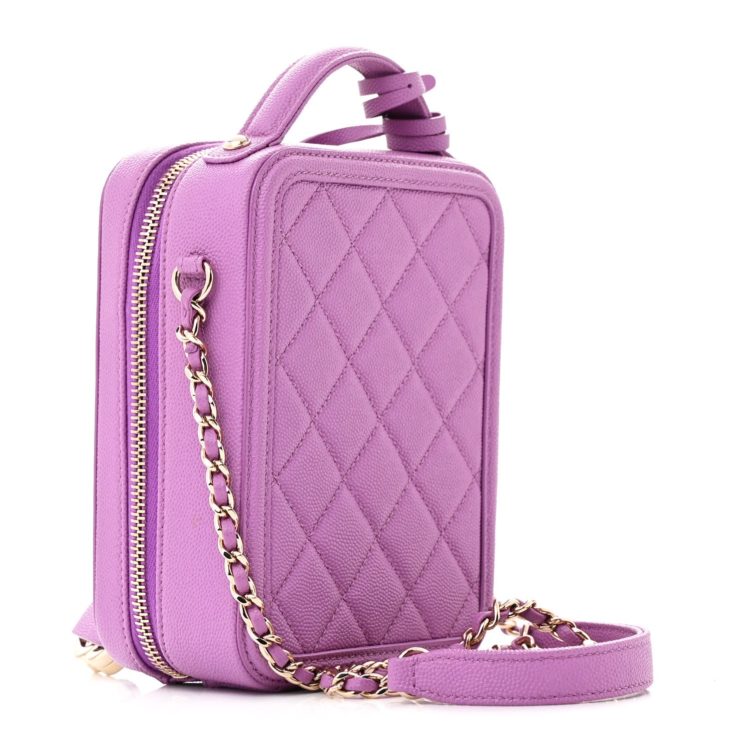 Chanel Caviar Quilted CC North South Filigree Vanity Case Purple 3 of 14