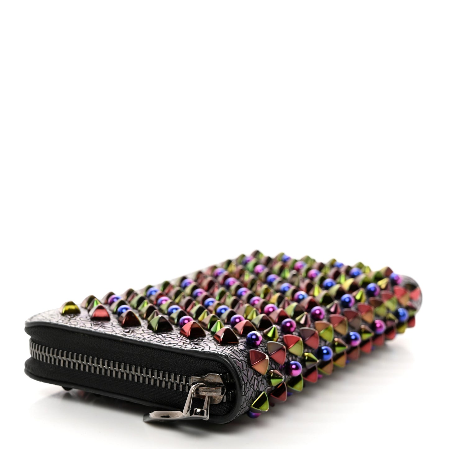 Metallic Patent Spikes Panettone Zip Around Wallet Black Multicolor Metal