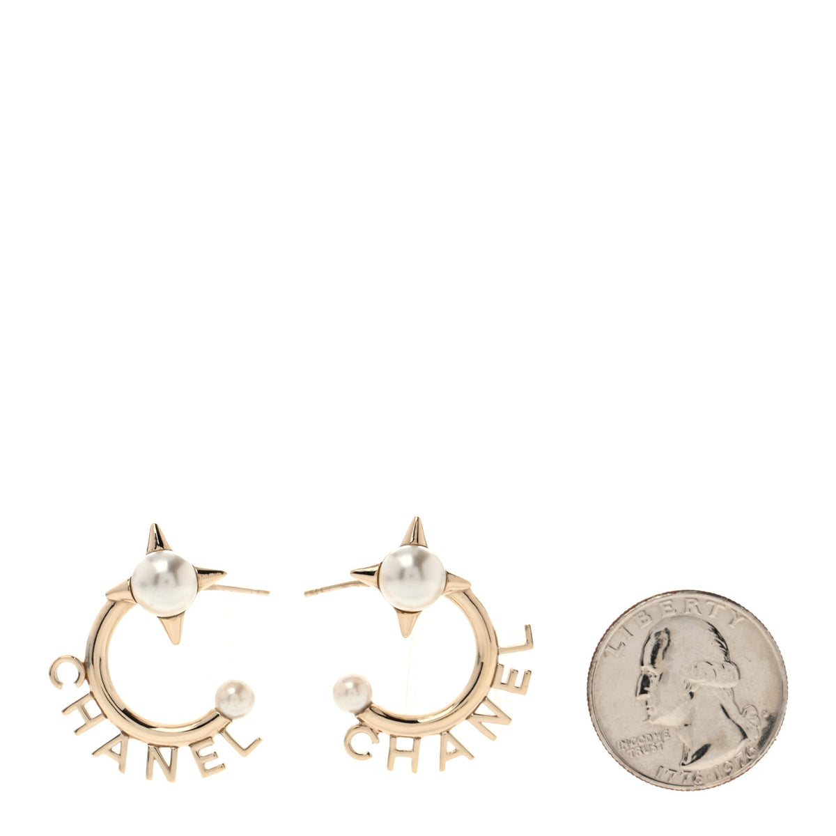 Chanel Pearl Logo Earrings Gold 2 of 4
