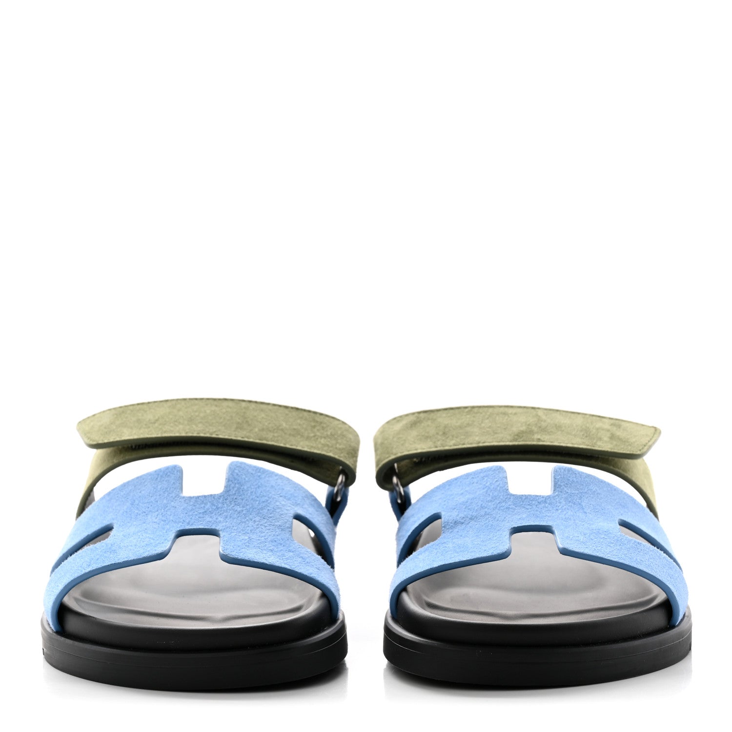 Hermes Suede Goatskin Womens Chypre Sandals 36 Bleu Cameo Vert 2 of 11