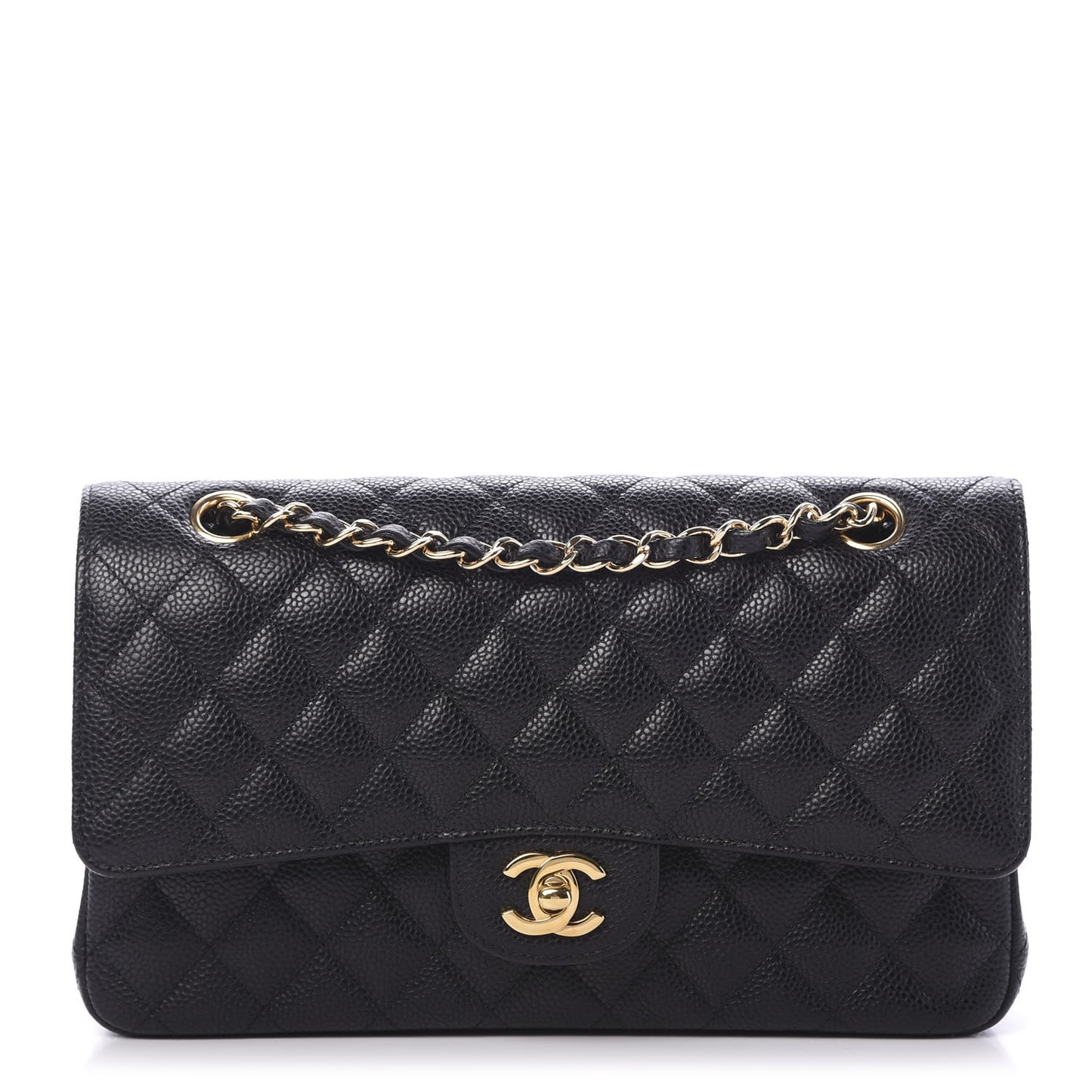 Caviar Quilted Medium Double Flap Black