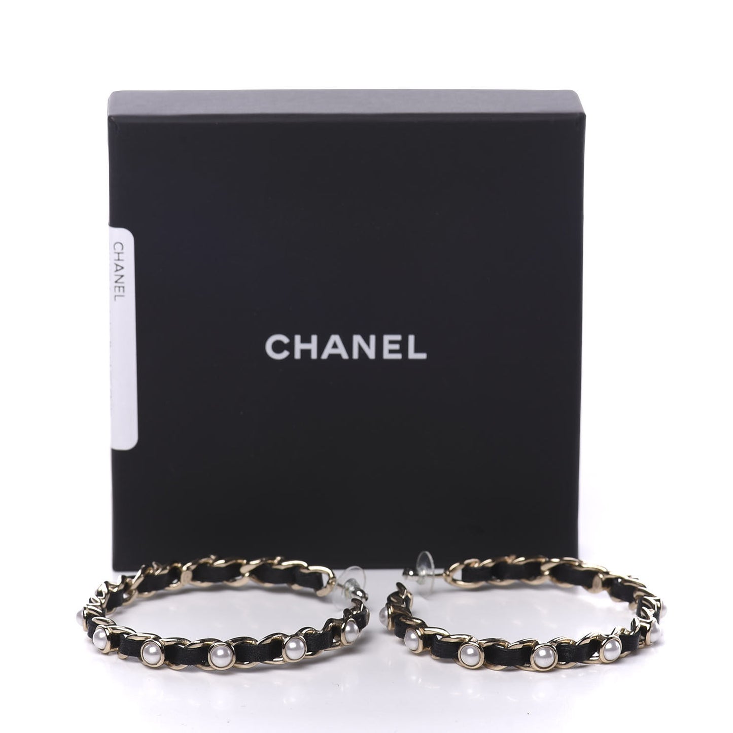 Lambskin Pearl More Is More CC Chain Hoop Earrings Gold Black