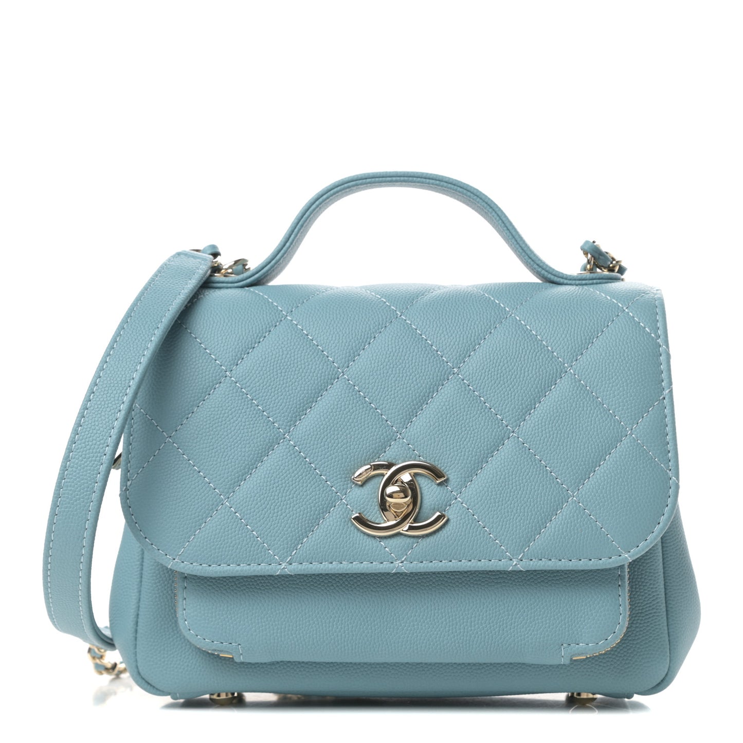 Caviar Quilted Small Business Affinity Flap Light Blue