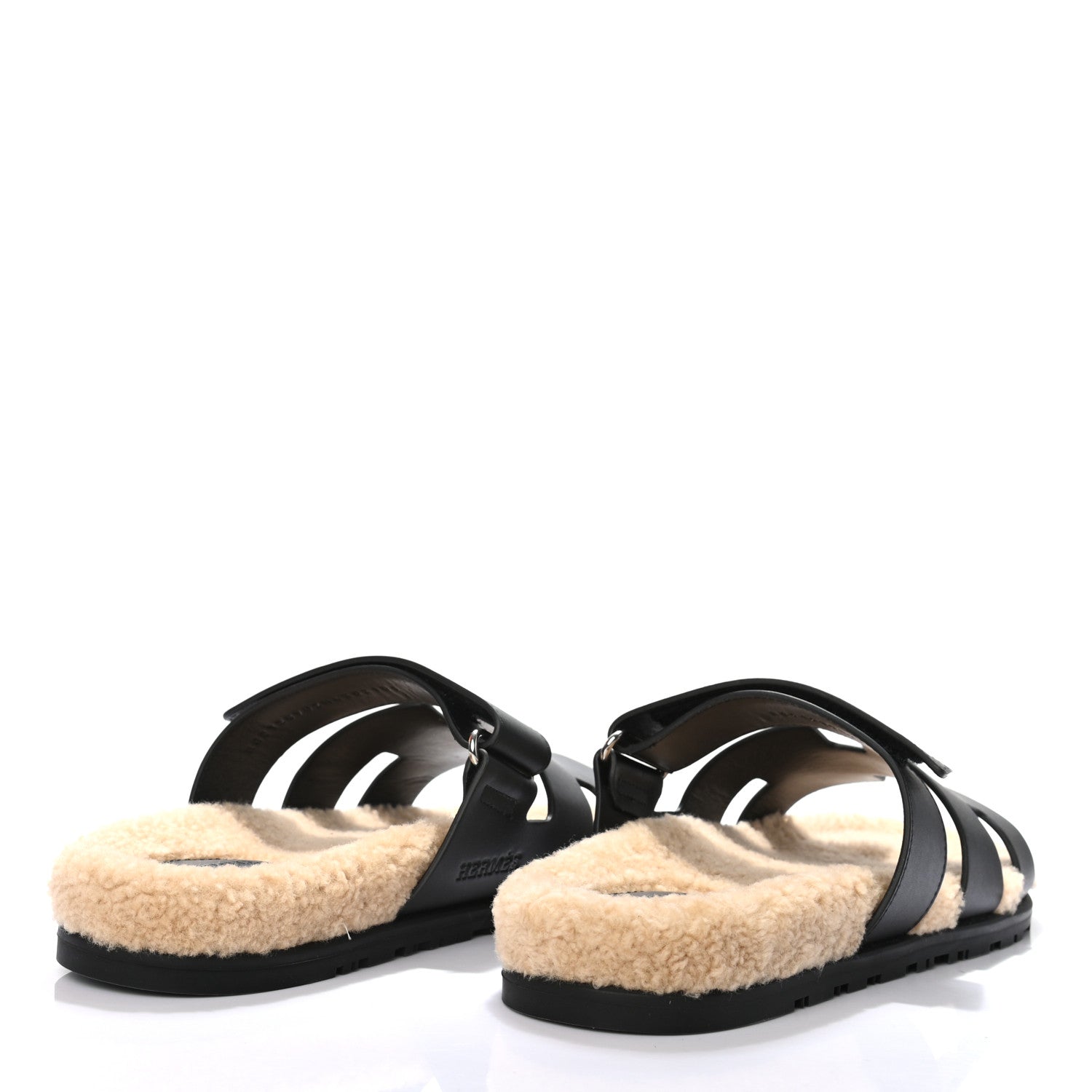 Hermes Veau Indios Woolskin Mens Chypre Sandals 42 Black Ecru 4 of 8