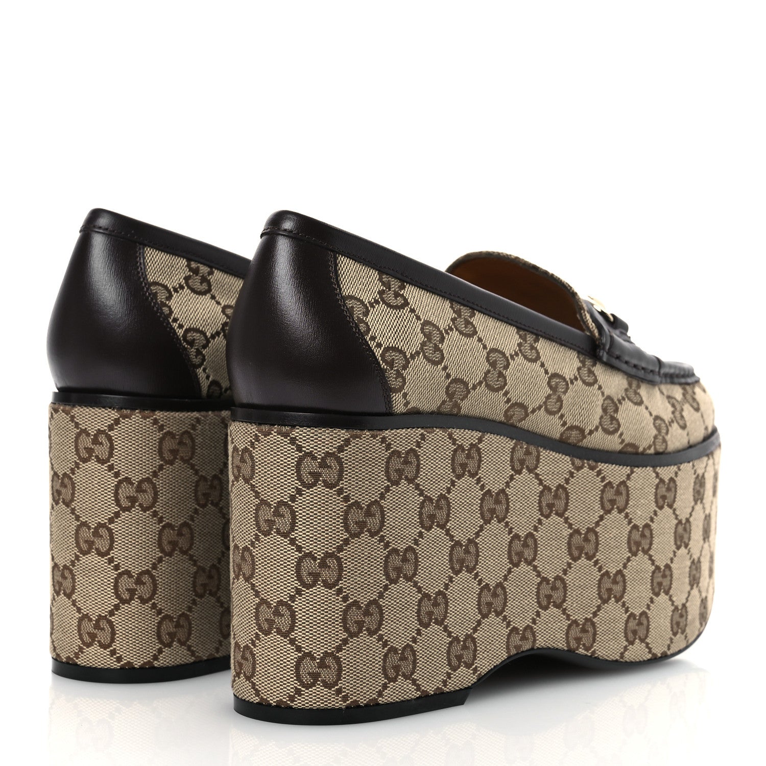 Gucci Canvas GG Monogram Horsebit Calfskin Womens Horsebit Platform Loafers 39.5 Beige Ebony Cocoa 5 of 12