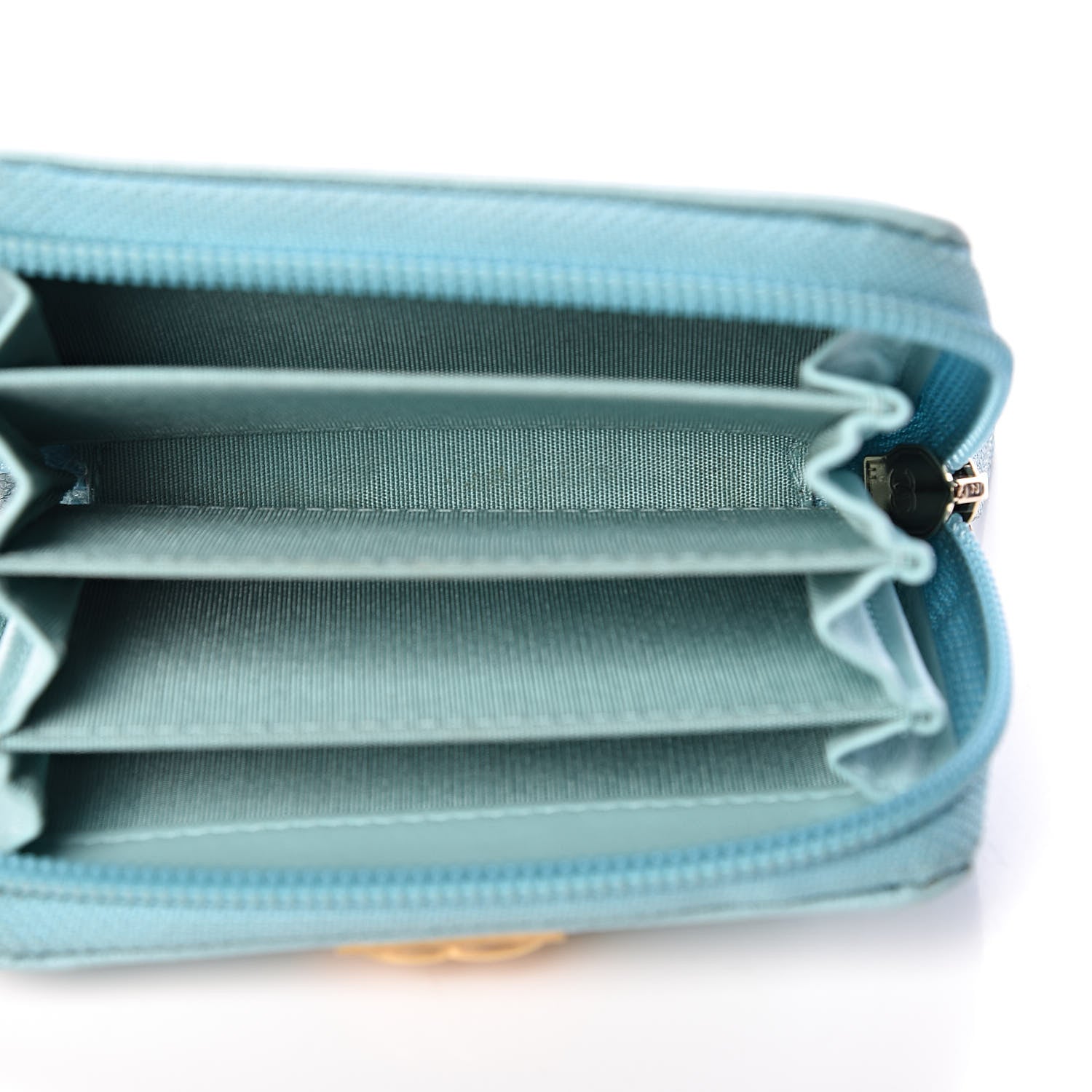 Chanel Caviar Quilted Boy Zip Around Card Holder Light Blue 5 of 9