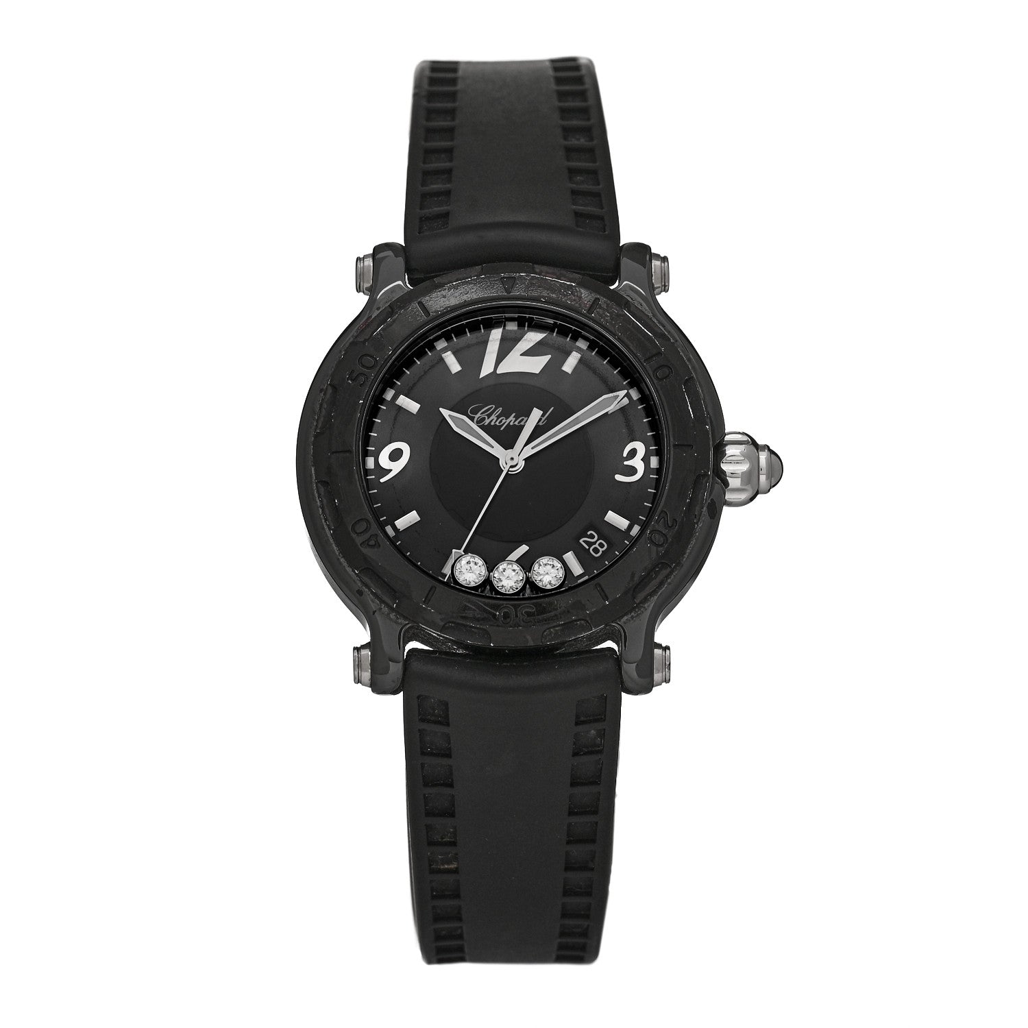 Chopard Stainless Steel Ceramic Rubber 3 Diamond 38mm Happy Sport Quartz Watch Black 1 of 4