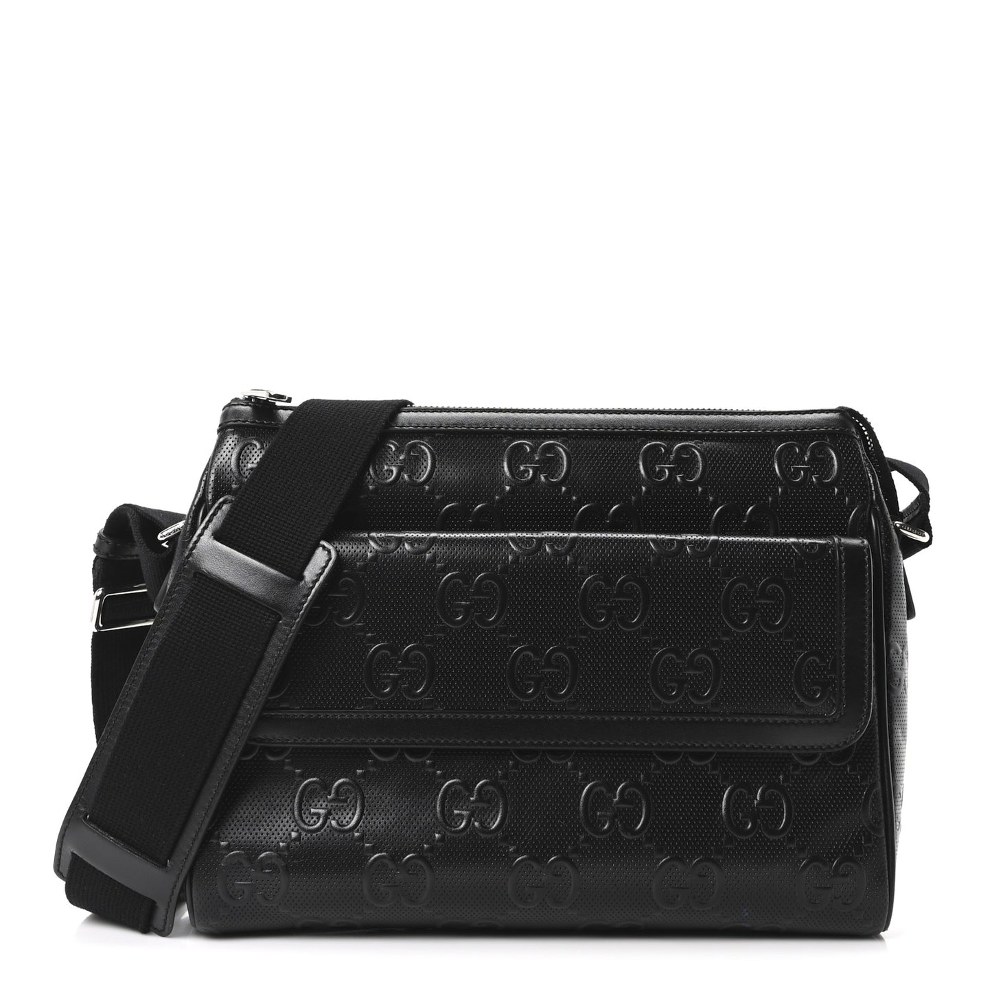 Calfskin GG Tennis Embossed Shoulder Bag Black