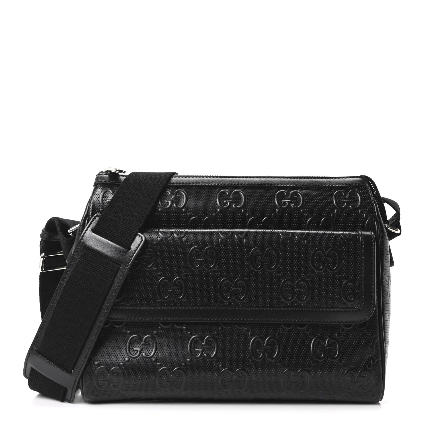Gucci Calfskin GG Tennis Embossed Shoulder Bag Black 1 of 10
