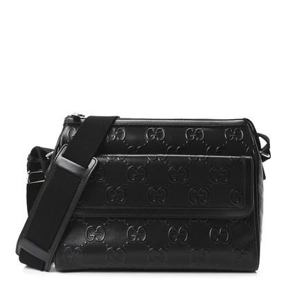 Gucci Calfskin GG Tennis Embossed Shoulder Bag Black 1 of 10