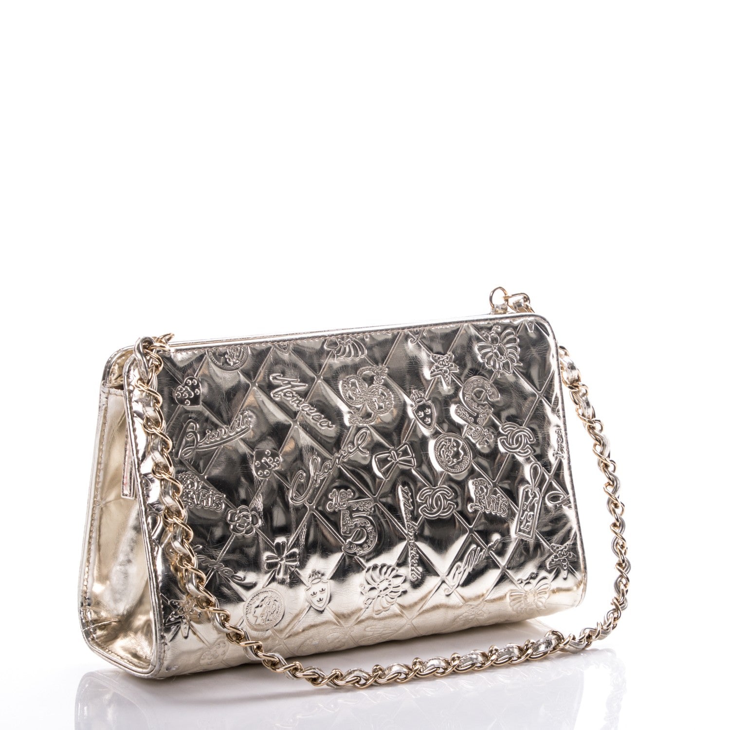 Chanel Metallic Patent Calfskin Lucky Symbols Pochette Gold 3 of 9
