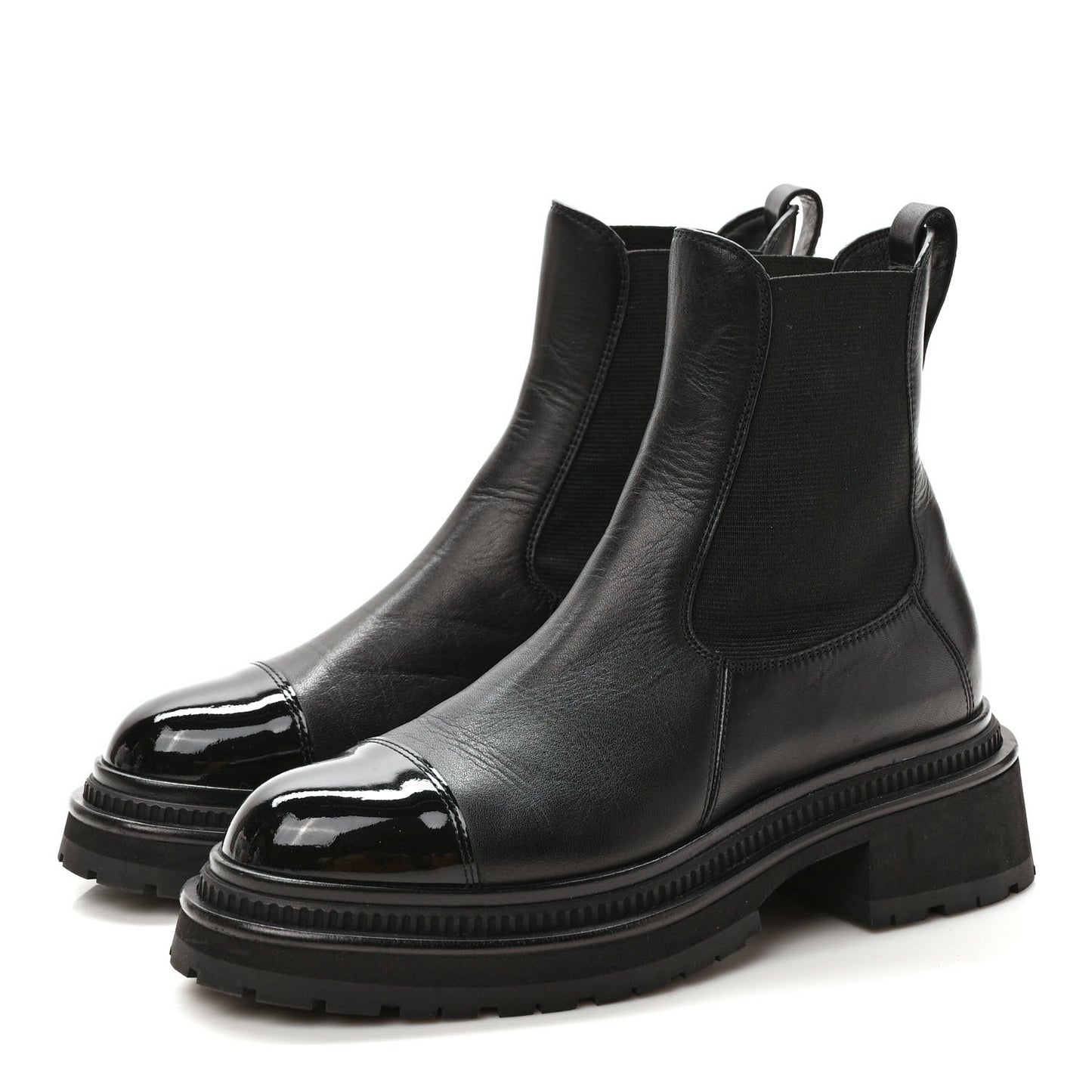 Crumpled Calfskin Patent Cap Toe Short Boots 37 Black
