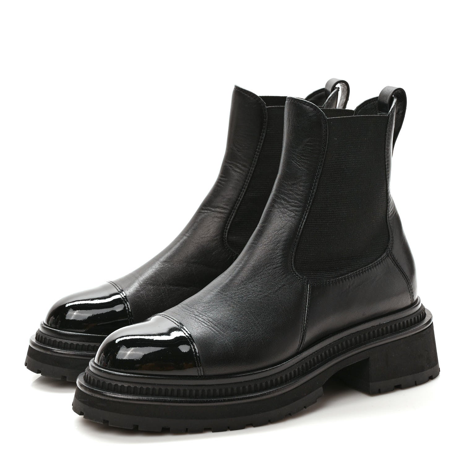 Chanel Crumpled Calfskin Patent Cap Toe Short Boots 37 Black 3 of 8