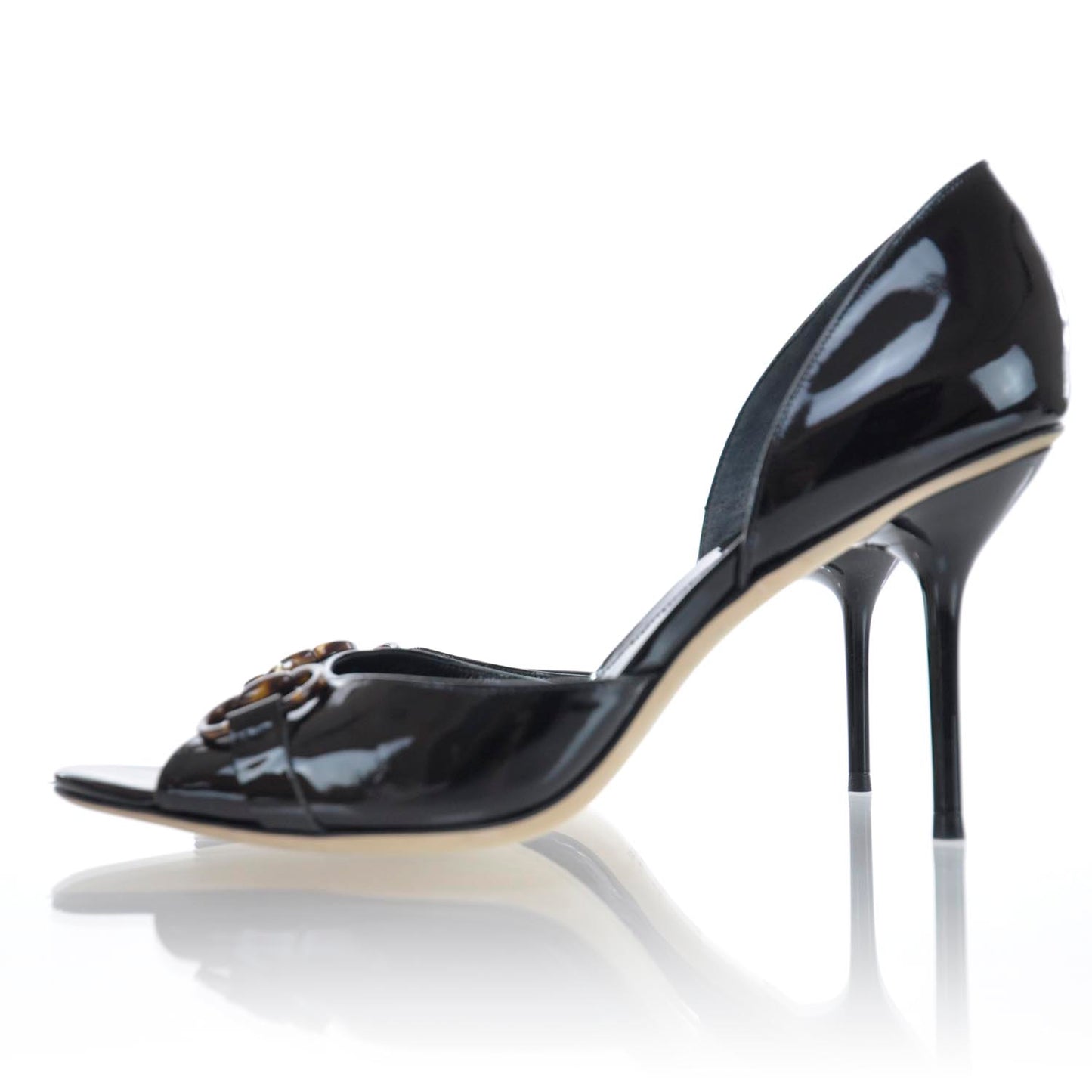 Patent Horsebit Peep Toe Heels 40.5 Black