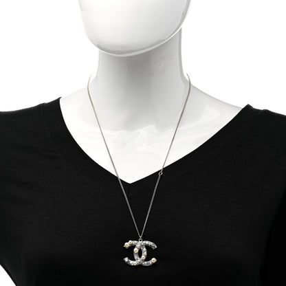 Chanel Crystal Pearl CC Pendant Necklace Silver 2 of 5