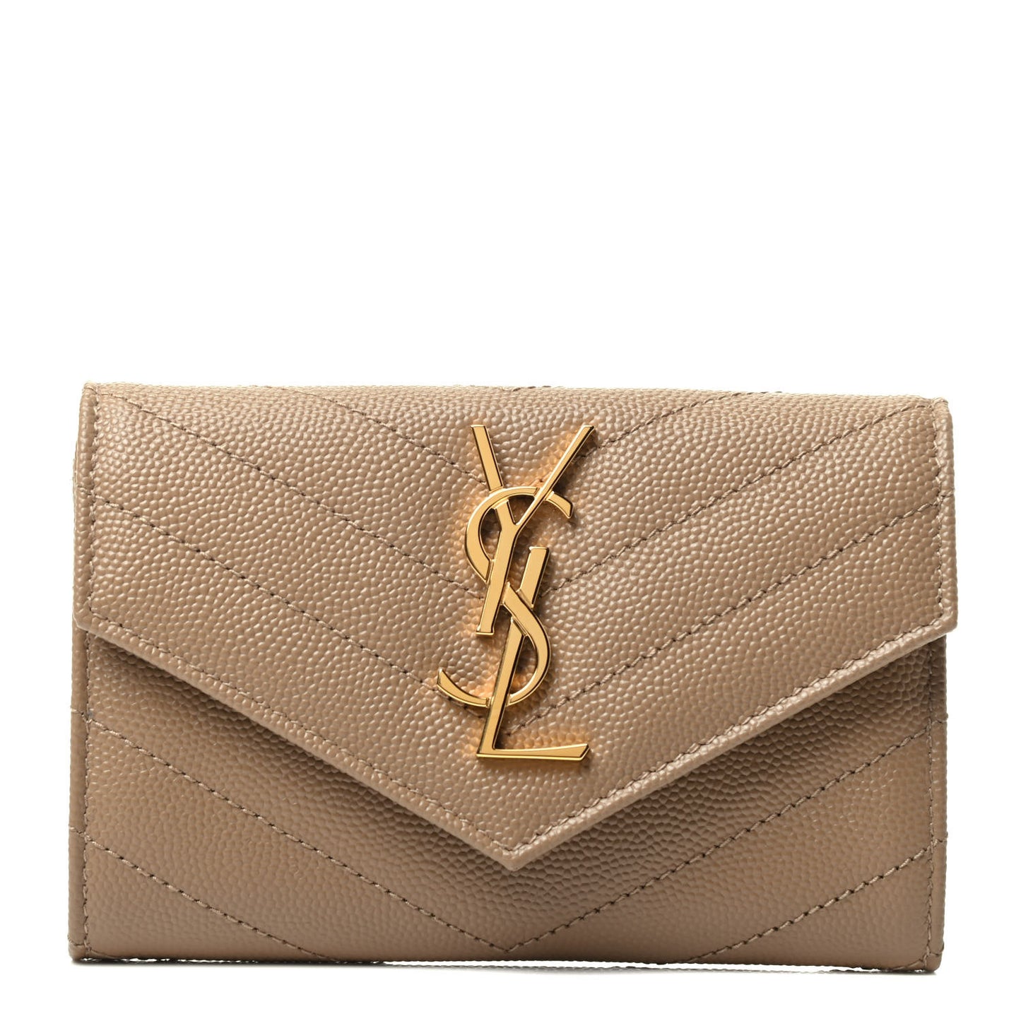 Grain De Poudre Matelasse Chevron Small Monogram Envelope Wallet Dark Latte