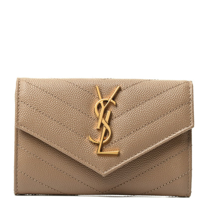 Saint Laurent Grain De Poudre Matelasse Chevron Small Monogram Envelope Wallet Dark Latte 1 of 3