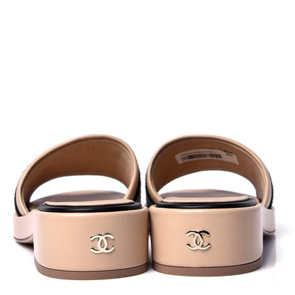 Chanel Lambskin Embroidered Logo Mules 35 Beige Black 4 of 6