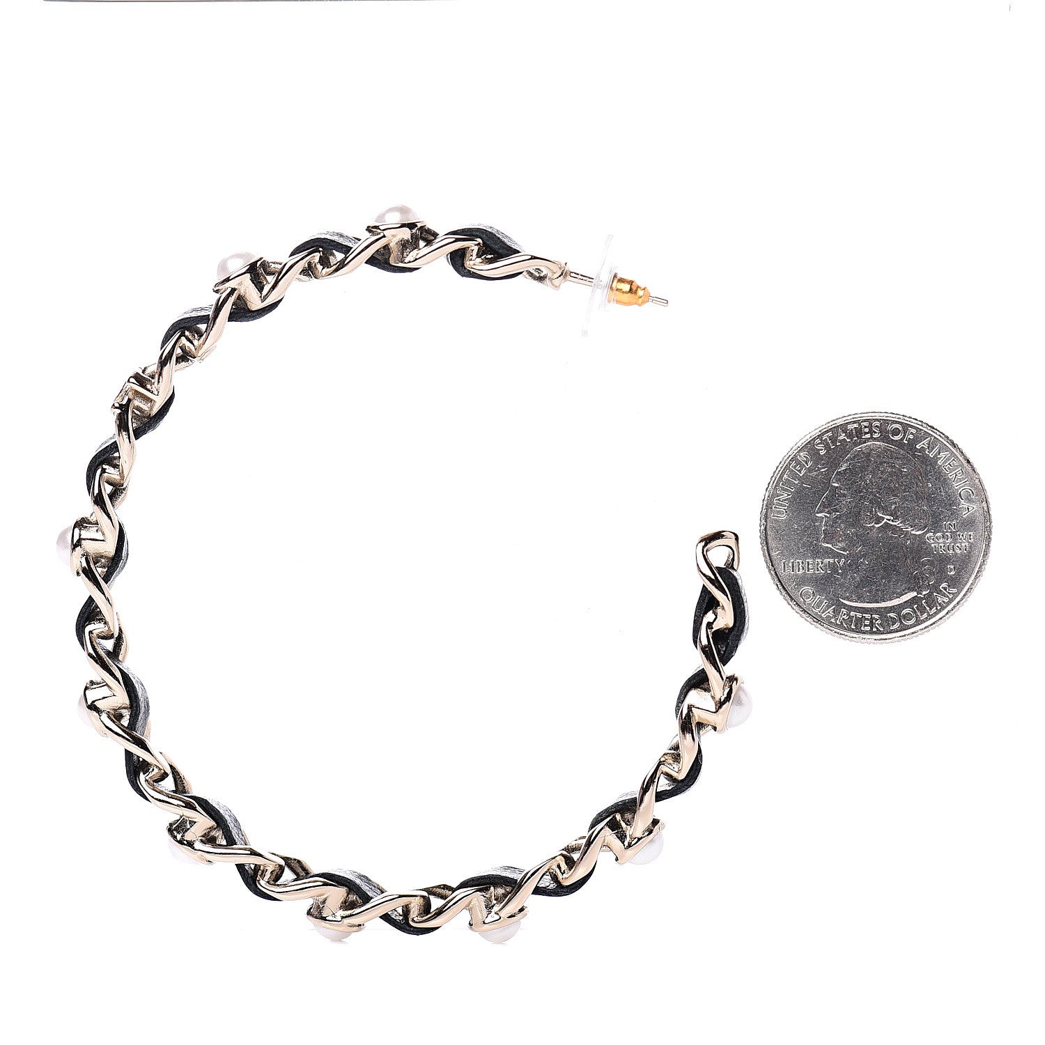 Chanel Lambskin Pearl CC Chain Hoop Earrings Gold Black 2 of 5
