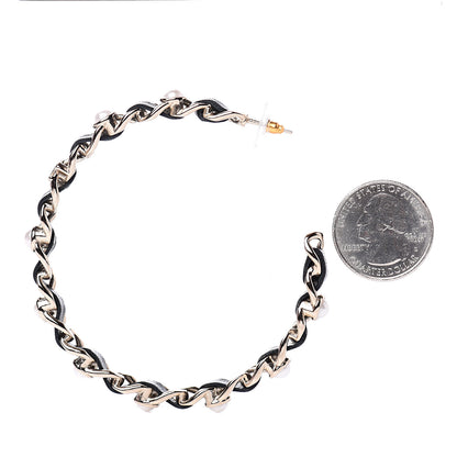 Chanel Lambskin Pearl CC Chain Hoop Earrings Gold Black 2 of 5