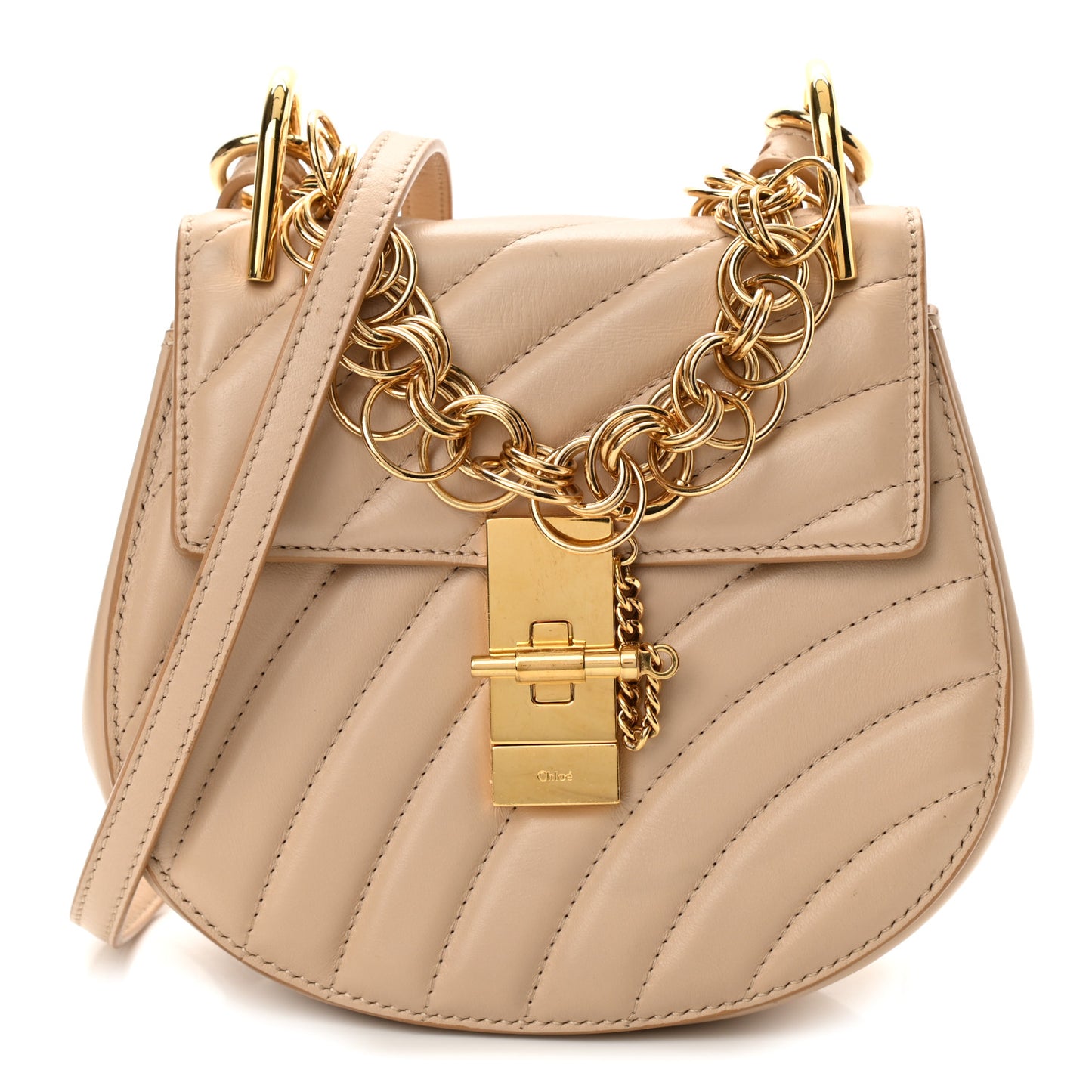 Calfskin Quilted Mini Drew Bijou Shoulder Bag Pearl Beige