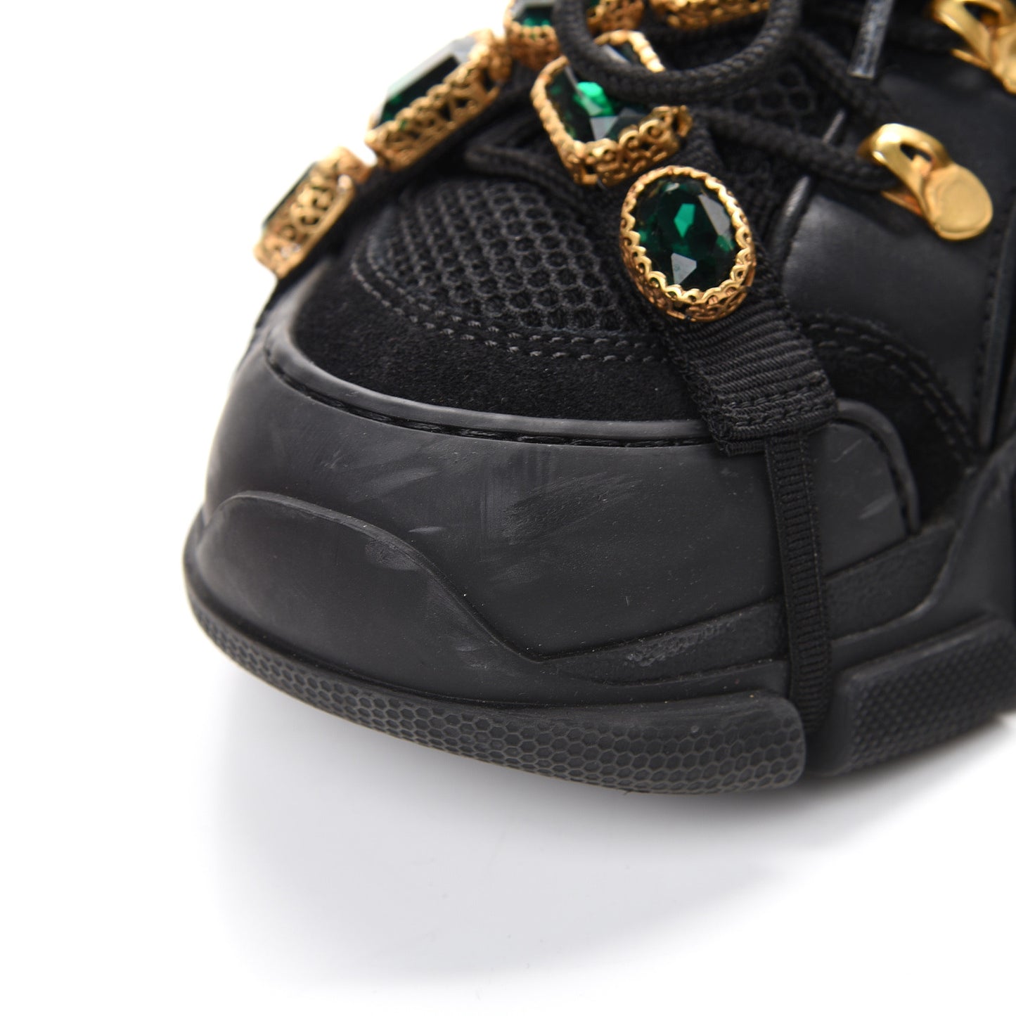 X SEGA Mesh Suede Calfskin Removable Crystals Womens Flashtrek Sneakers 39 Black Silver