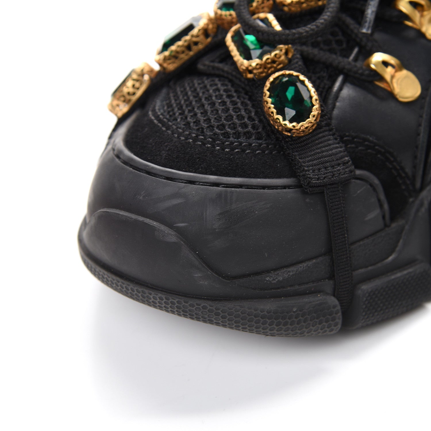Gucci X SEGA Mesh Suede Calfskin Removable Crystals Womens Flashtrek Sneakers 39 Black Silver 9 of 12
