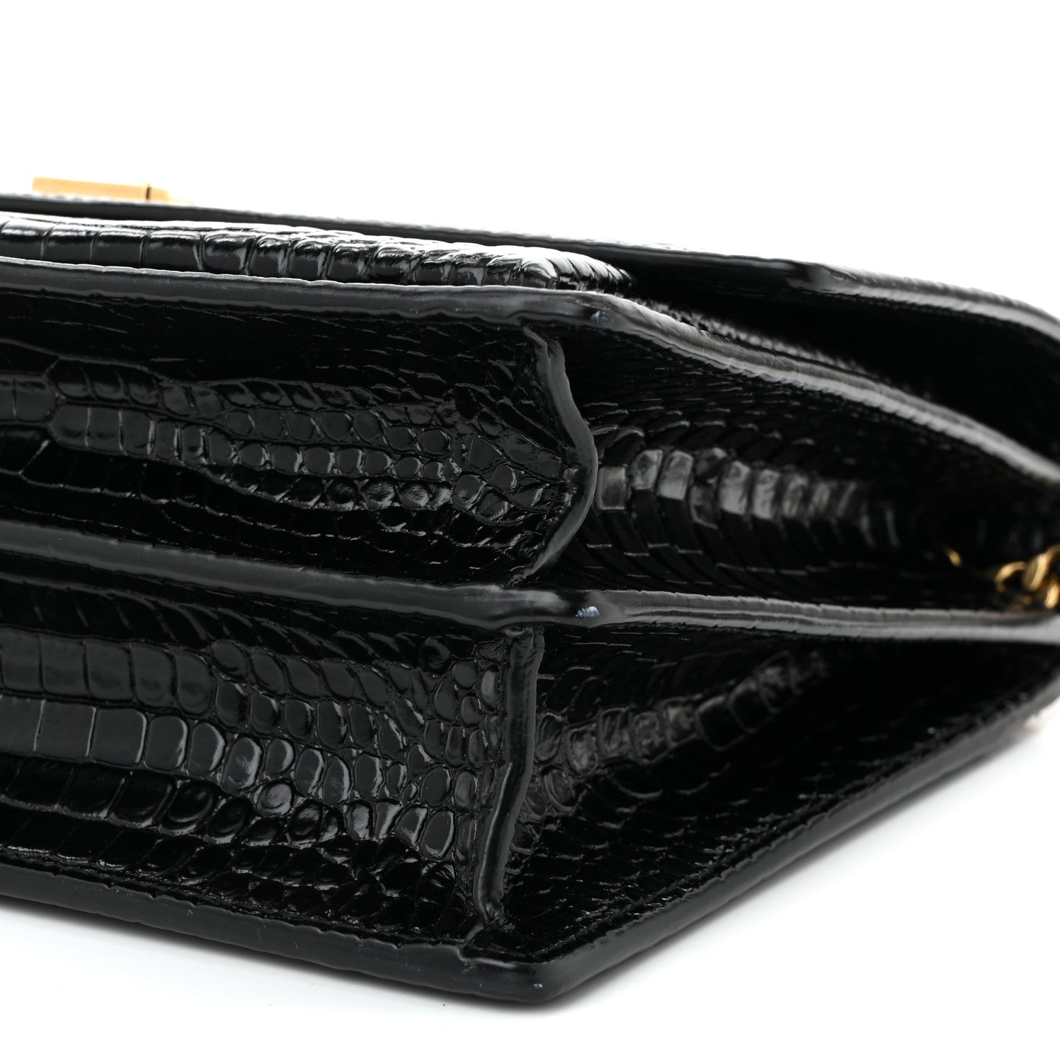 Saint Laurent Calfskin Crocodile Embossed Large Monogram Sunset Black 9 of 10