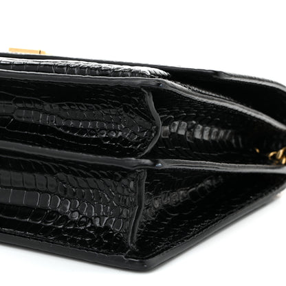 Saint Laurent Calfskin Crocodile Embossed Large Monogram Sunset Black 9 of 10