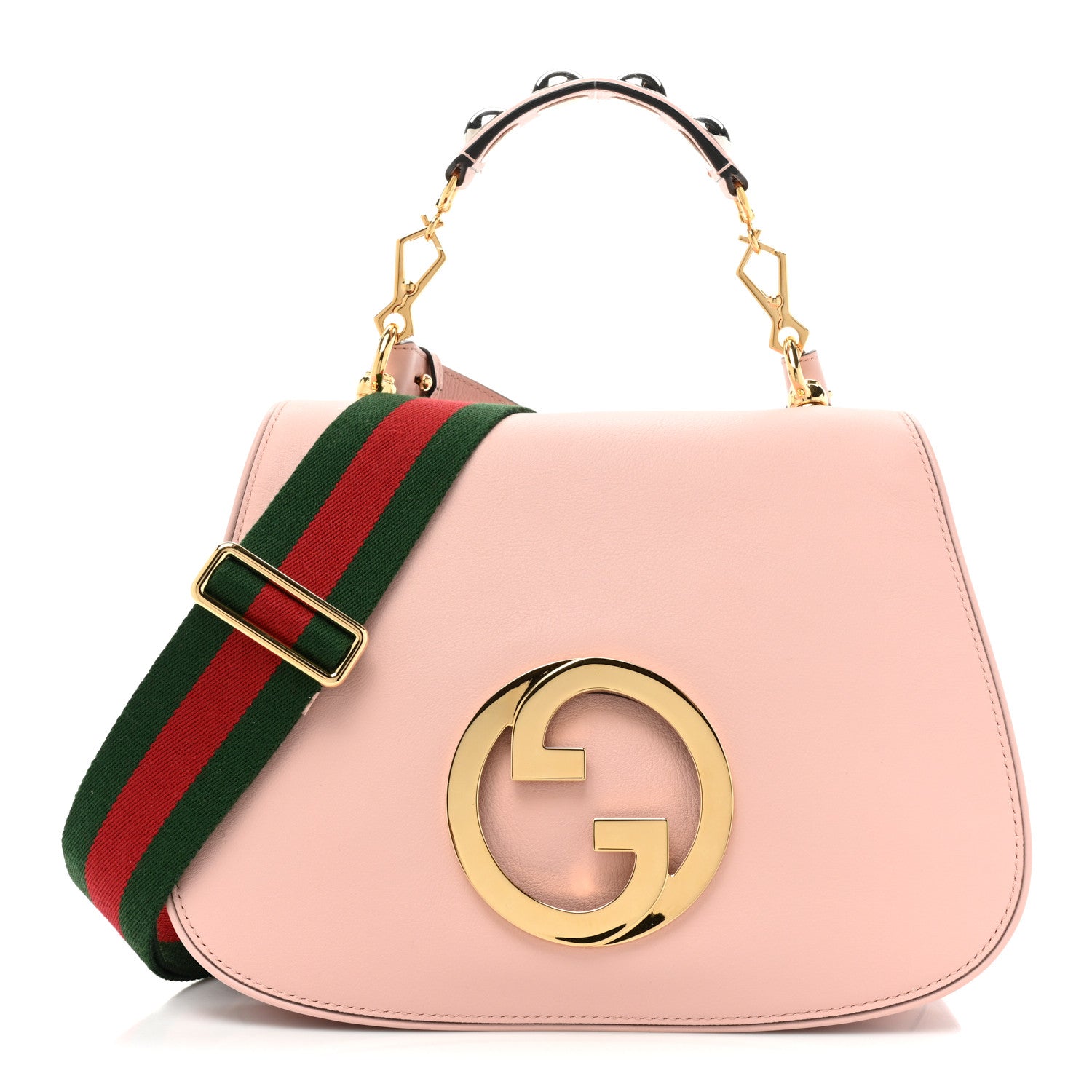 Gucci Roxy Calfskin Web Medium Blondie Top Handle Shoulder Flap Bag Powder Pink 1 of 13
