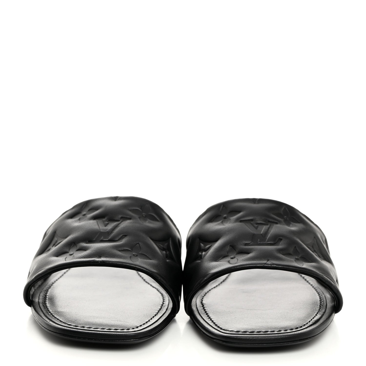 Louis Vuitton Lambskin Embossed Monogram Revival Flat Mules 41 Black 2 of 8