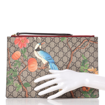 Gucci GG Supreme Monogram Tian Large Zip Pouch Beige Multicolor Red 2 of 8