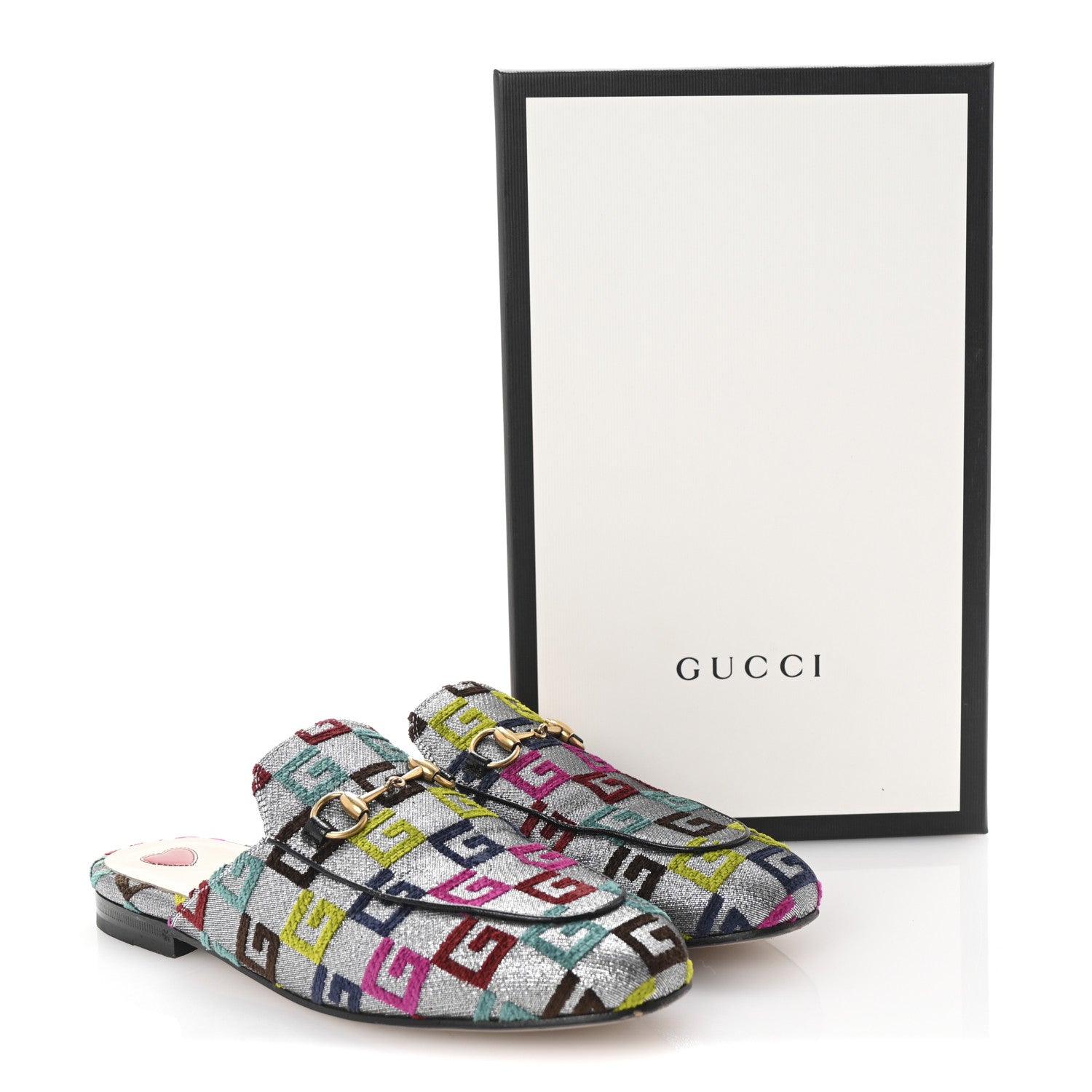 Gucci Velvet Lurex Square G Womens Princetown Slippers 37.5 Silver Multicolor 10 of 10