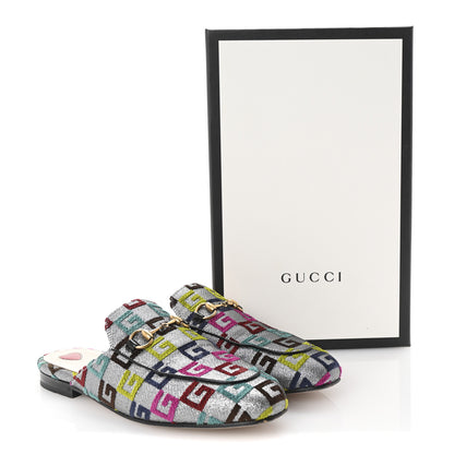 Gucci Velvet Lurex Square G Womens Princetown Slippers 37.5 Silver Multicolor 10 of 10