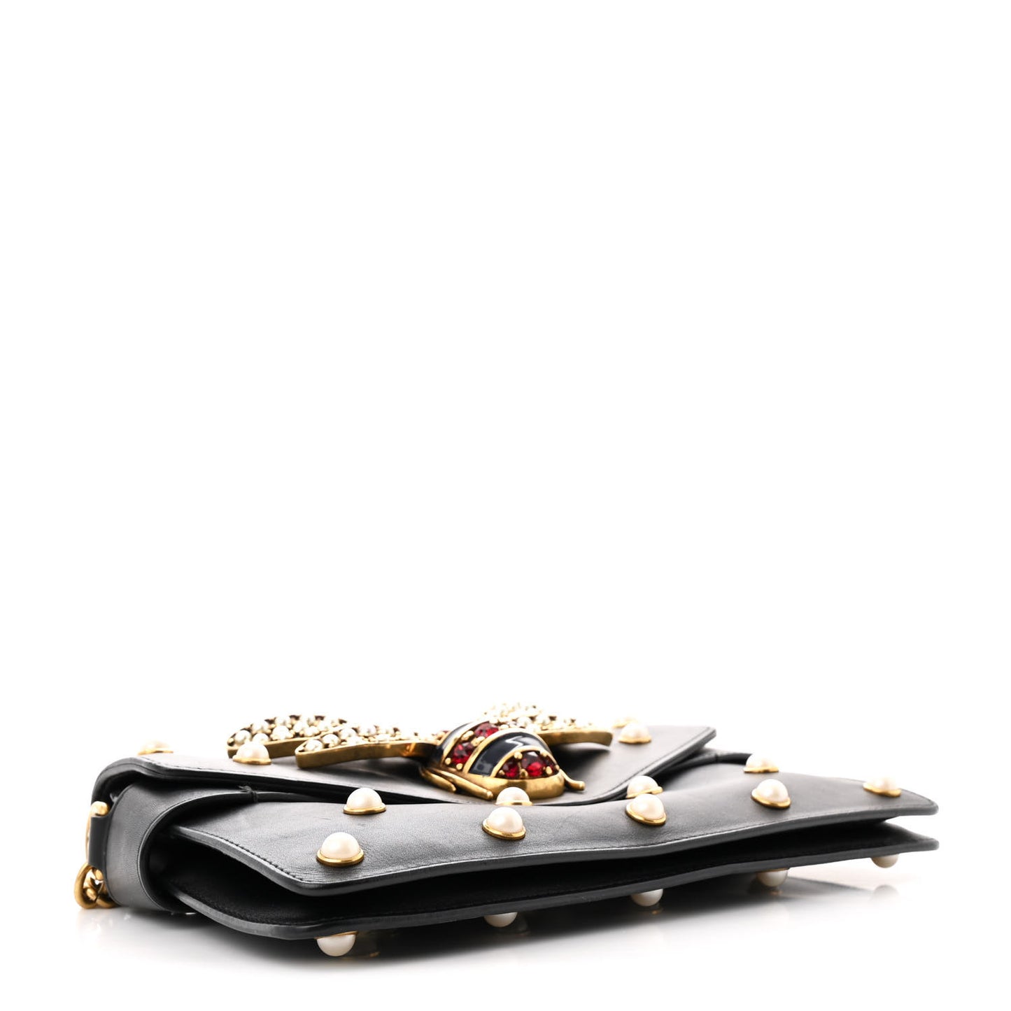 Nappa Pearl Studded Mini Queen Margaret Broadway Shoulder Bag Black