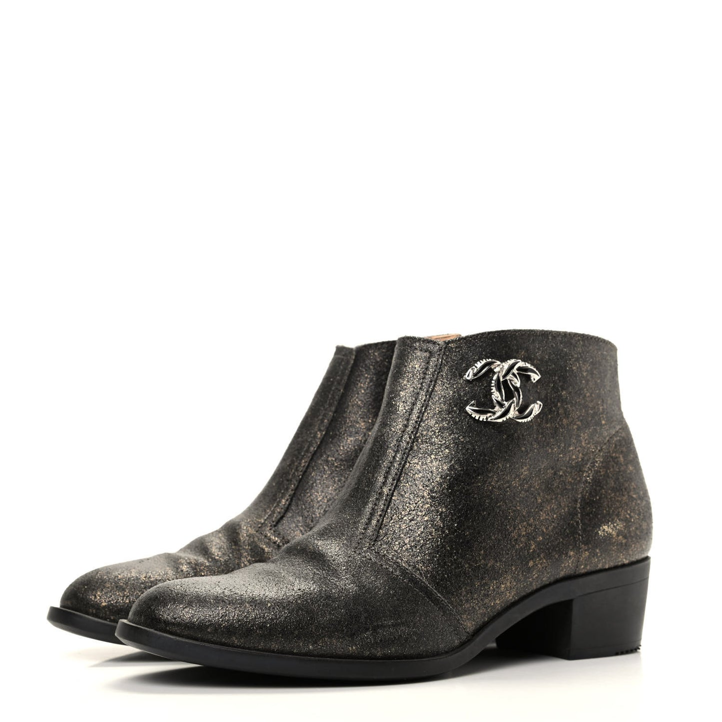 Metallic Fantasy Calfskin Ankle Boots 37.5 Dark Gold