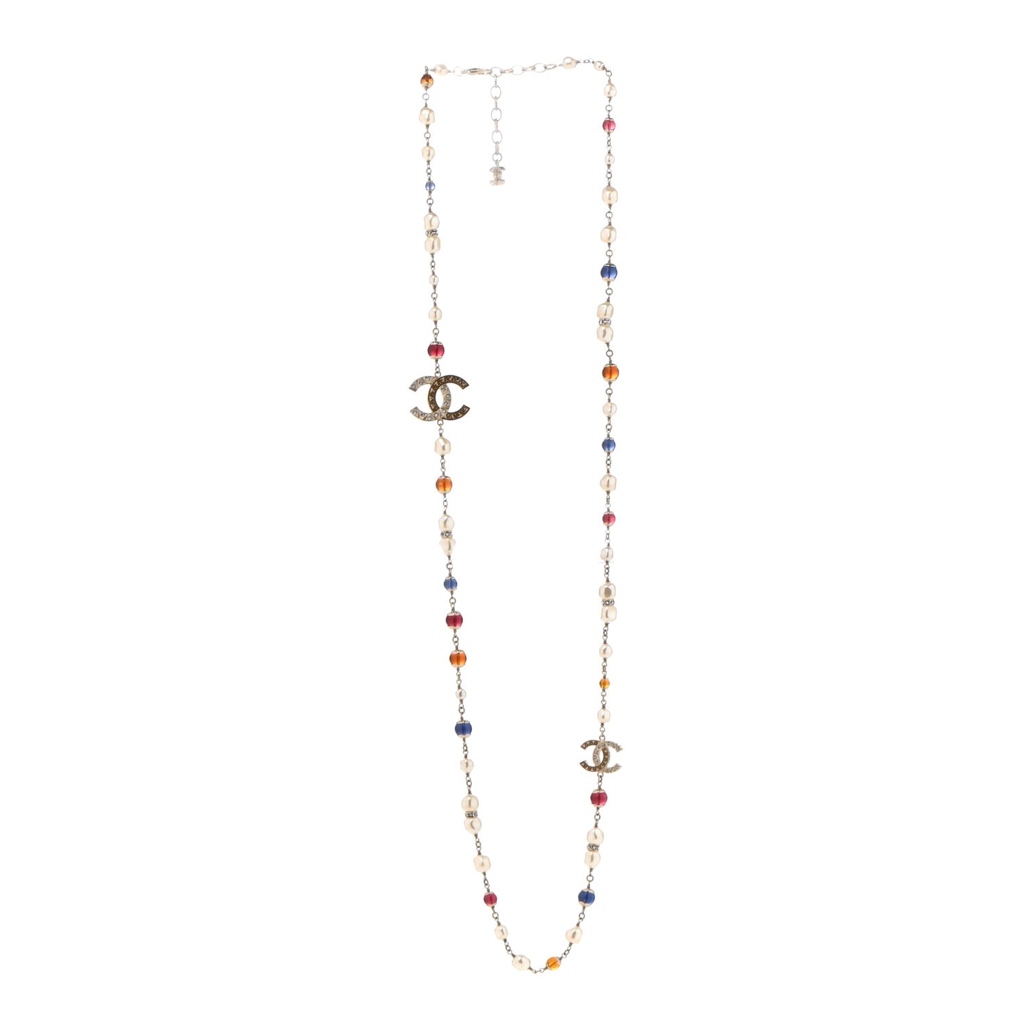 Chanel Pearl Beaded Crystal CC Long Necklace Gold Multi 3 of 6