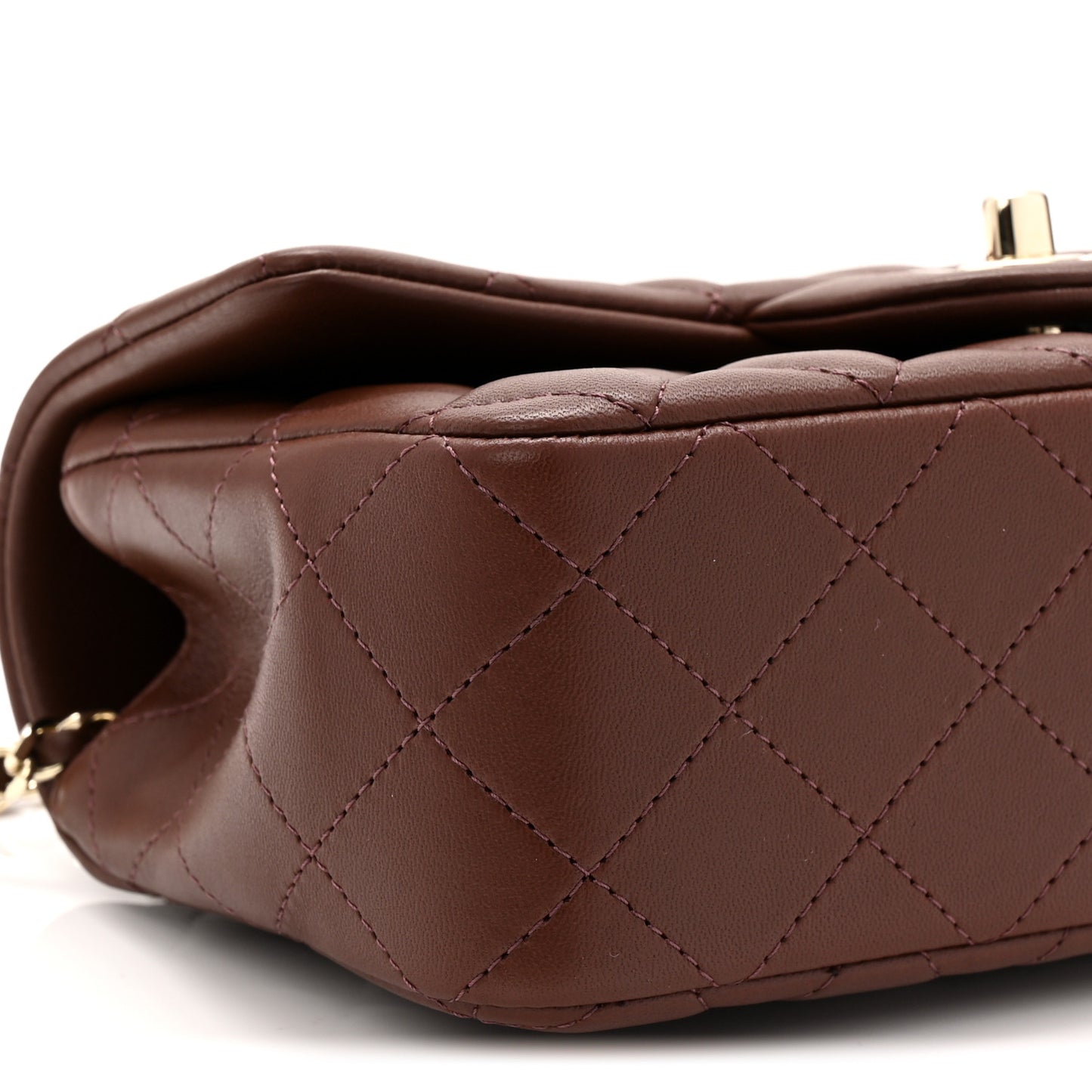 Lambskin Quilted Mini Top Handle Rectangular Flap Dark Brown