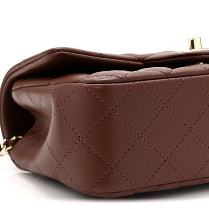 Chanel Lambskin Quilted Mini Top Handle Rectangular Flap Dark Brown 9 of 11