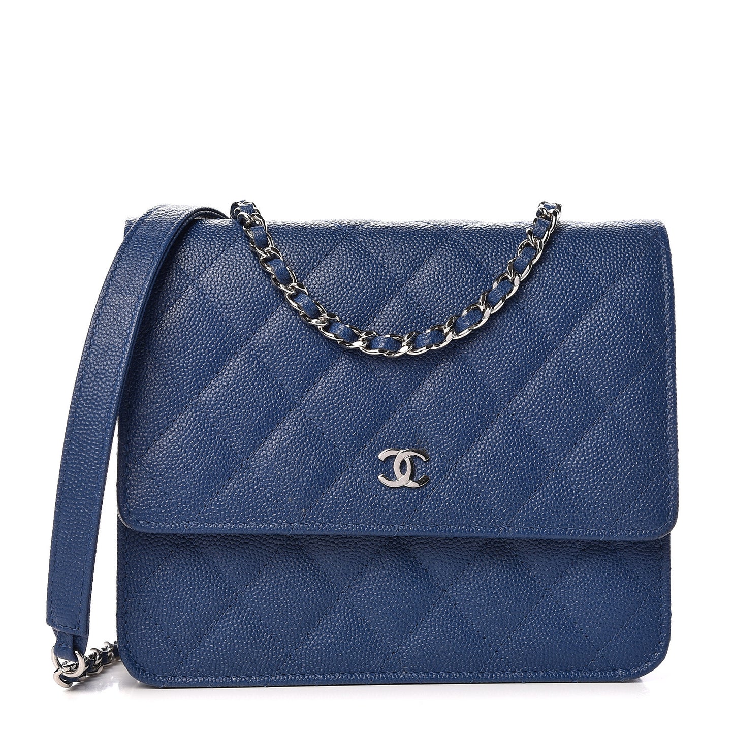 Caviar Quilted Square Wallet On Chain WOC Navy