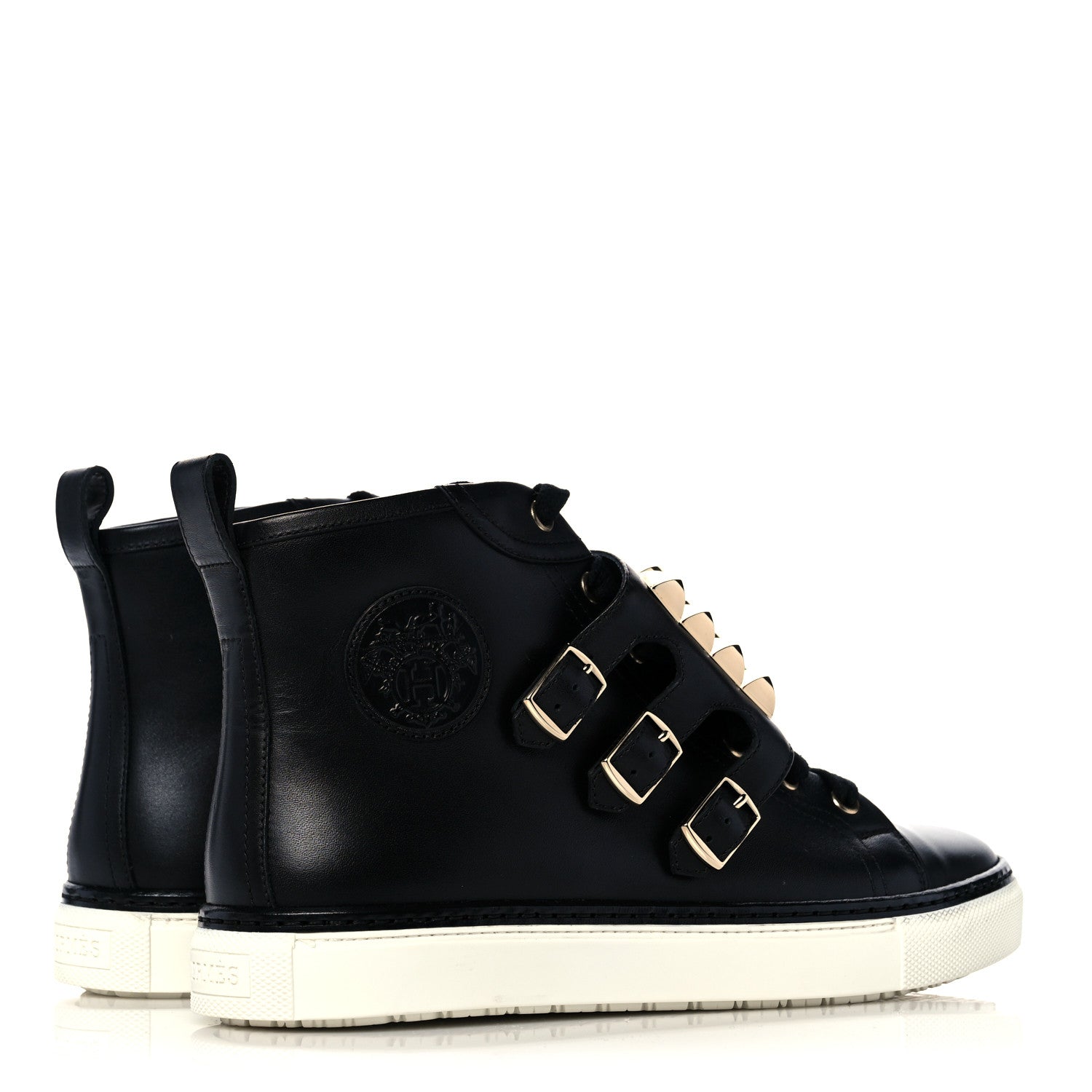 Hermes Calfskin Studded Lennox High Top Sneakers 39.5 Black 4 of 12