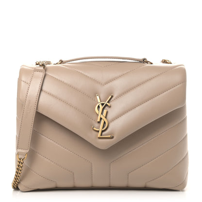 Saint Laurent Calfskin Y Quilted Monogram Small Loulou Chain Satchel Dark Beige 1 of 4