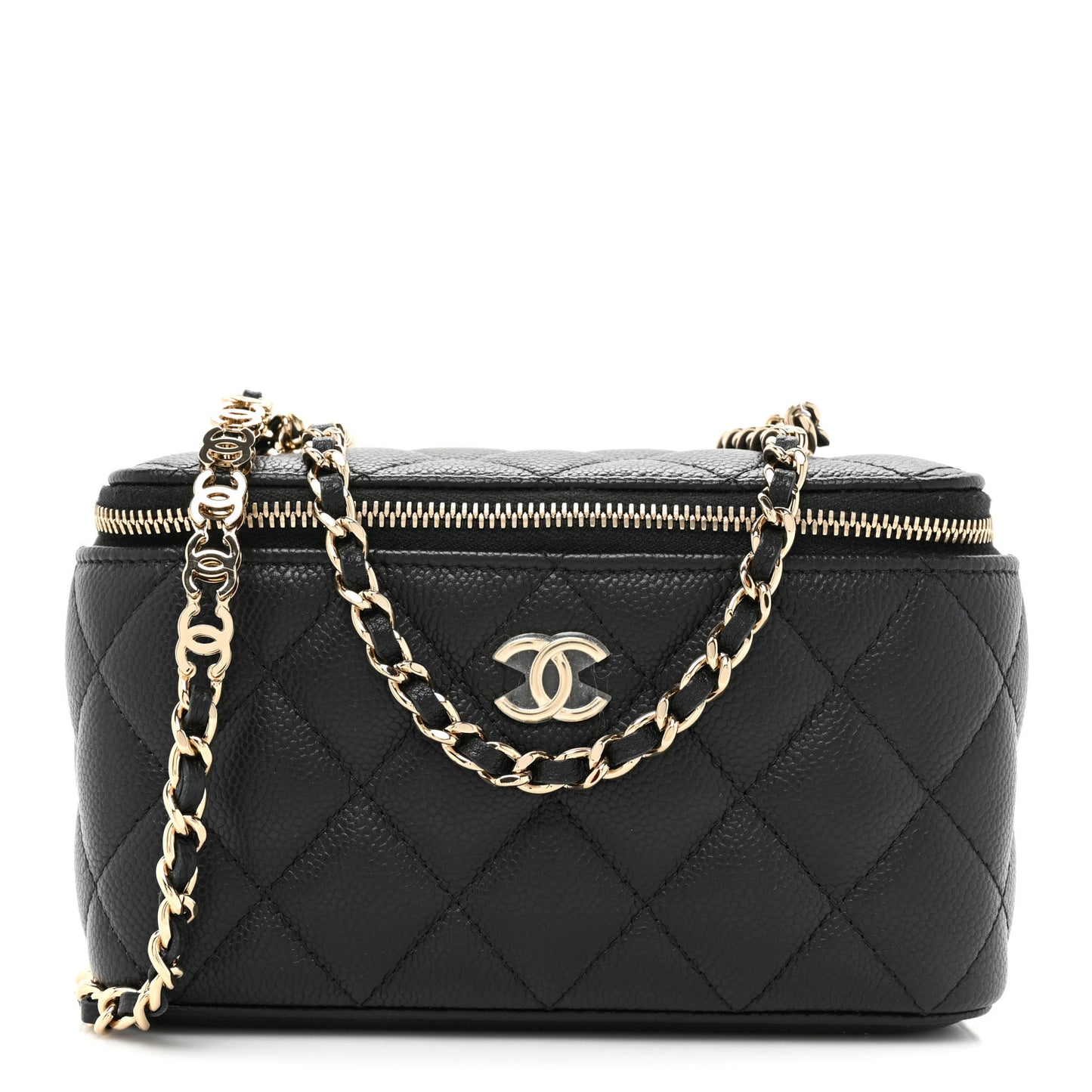 Caviar Quilted Small Vanity Case With Chain Black