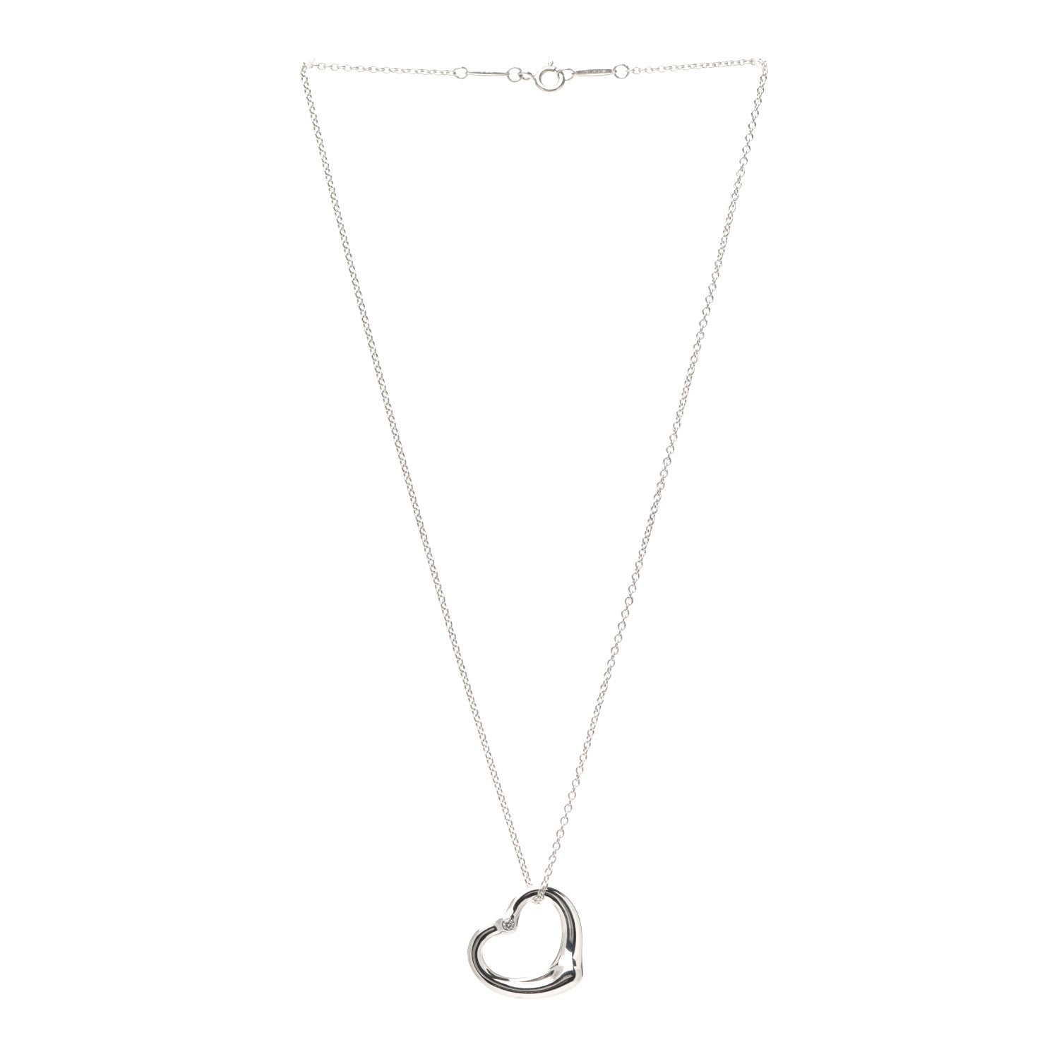 Tiffany Sterling Silver Diamond 22mm Elsa Peretti Open Heart Pendant Necklace 3 of 4