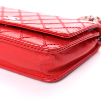 Chanel Calfskin Diamond Stitch Wallet On Chain WOC Red 10 of 17