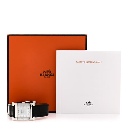 Hermes Stainless Steel Alligator Diamond Mother of Pearl 26mm Heure H Hour Quartz Watch Noir 5 of 5