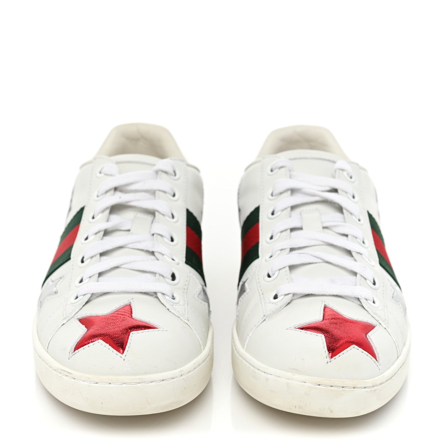 Gucci Calfskin Ayers Web Star Embroidered Womens Ace Sneakers 35.5 White Multi 2 of 11